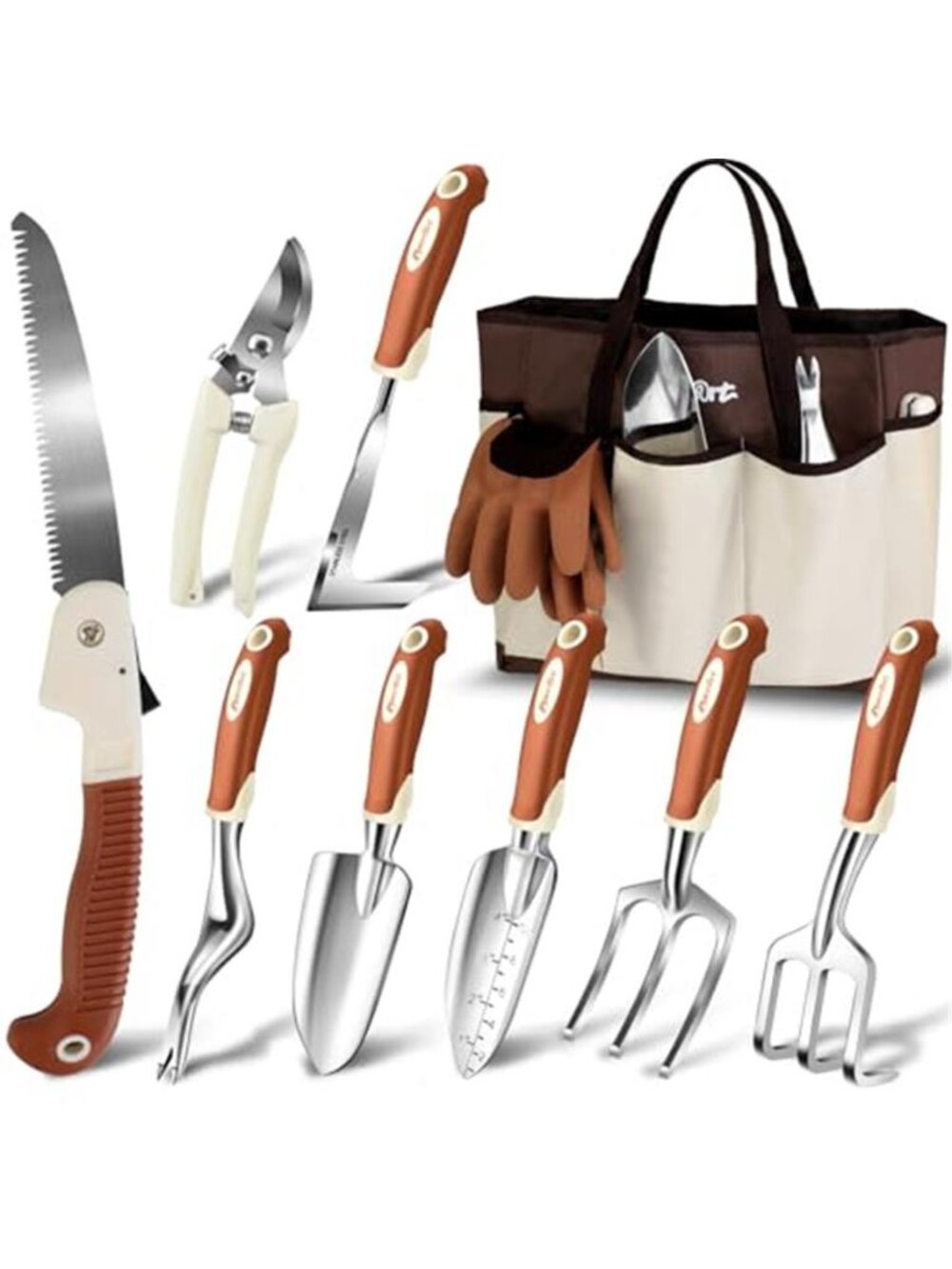 10 Pc Heavy Duty Garden Tool Set Aluminum Ergonomic Gloves Tote Bag Gift Kit